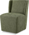 Upholstered Dining Chair with Casters Wingback Modern Side Armless Deskchair with Rollers for Diningroom Bedroom Livingroom Reading Room,Green,1 Box