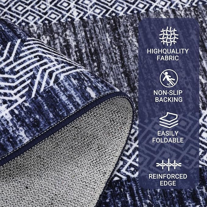 GarveeHome 9x12 Large Modern Navy Blue Area Rug Distressed Bordered Soft Non - Image 3