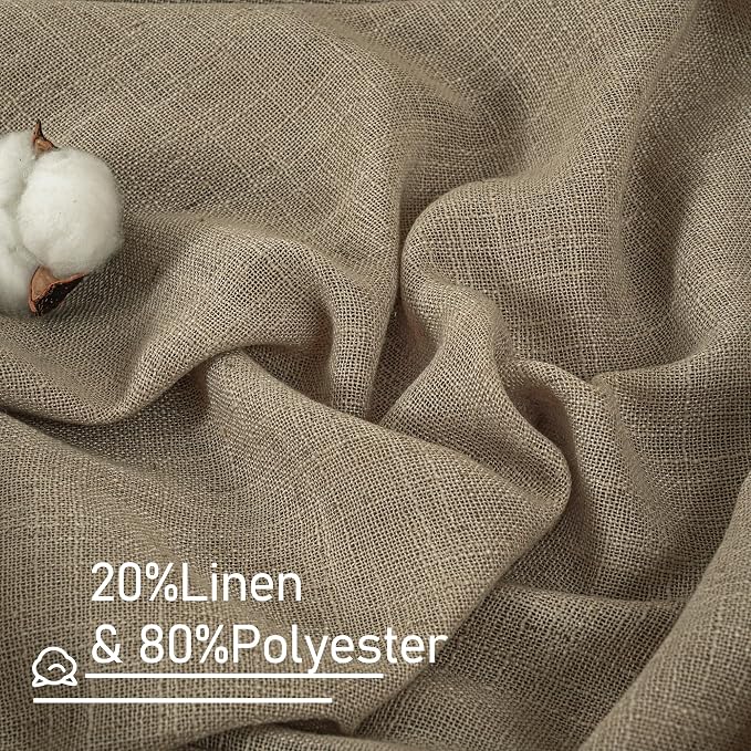 LAMIT Taupe Linen Curtains 30 Inch Length, Semi Sheer Light Filtering Window - Image 2