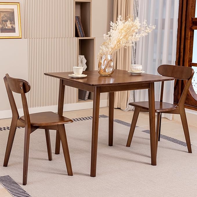 DELAVIN 29.5" Solid Wood Dining Table, Modern Small Dining Table, Square Farmhouse Kitchen Table, Cafe Table for Living Room Dining Room, Easy Assembly, Walnut