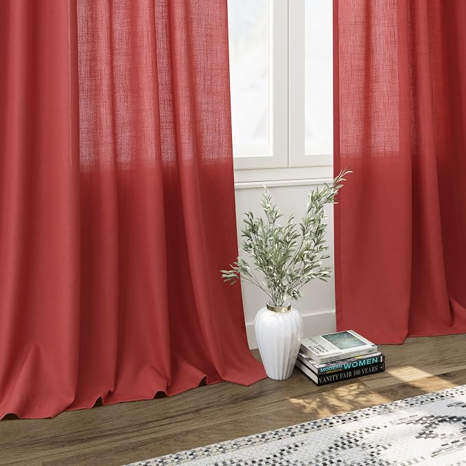 Nanspring Christmas Red Linen Curtains 84 Inch Length 2 Panels Set - Image 5