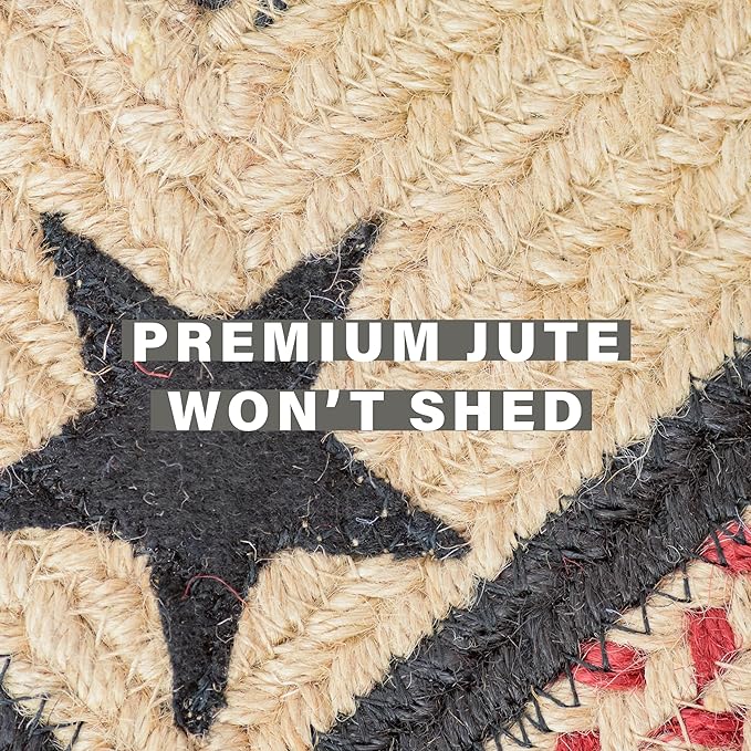 Homespice Gloucester Jute Braided Rug 27x45in Rect Black-Tan-Red Natural Jute Rug. Uses- Indoor Entryway, Kitchen Rug, Bedroom Doorway Reversible, Rustic, Country, Primitive, Farmhouse Decor