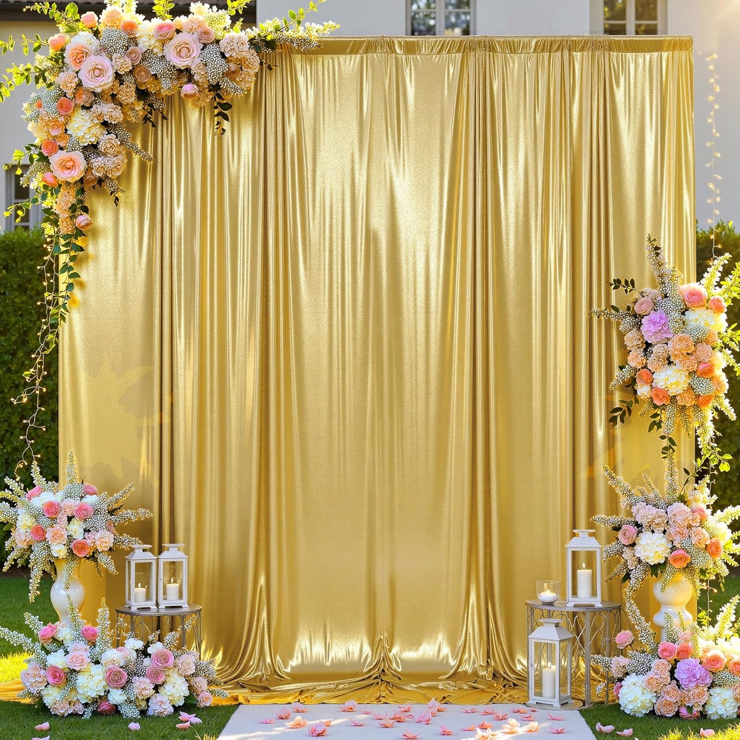 10ftx10ft Thick Gold Glitter Backdrop Curtain Panels for Parties, Wrinkle Free Sequin Sparking Photo Backdrop Drapes, 2 Panels 5x10ft Shimmer Back Drop Cloth for Wedding Birthday Photography
