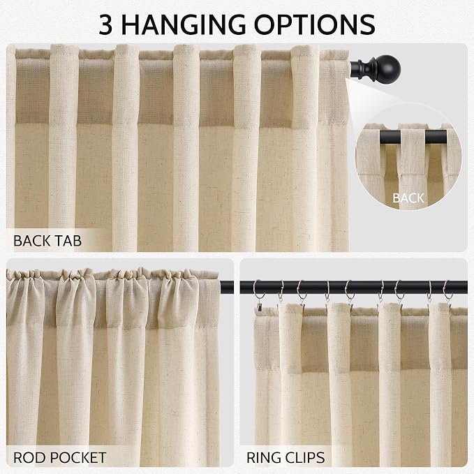 Nanspring Tan Linen Curtains 84 Inches Long - Image 2