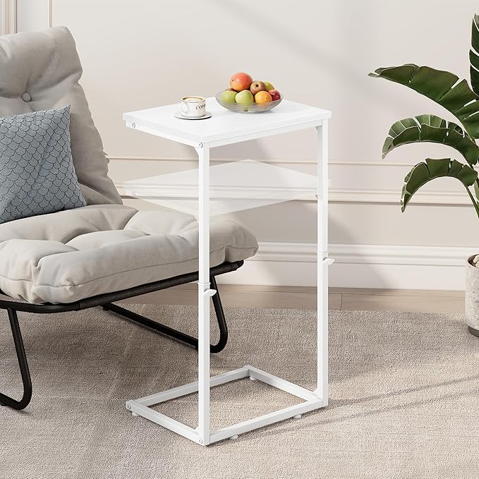 Vagusicc C Shaped End Table for Couch, 33.2'' Extra Tall C Table Adjustable Height Side Table, Small Side Table for Small Spaces, Couch Tables That Slide Under, Tv Tray Table for Living Room, White