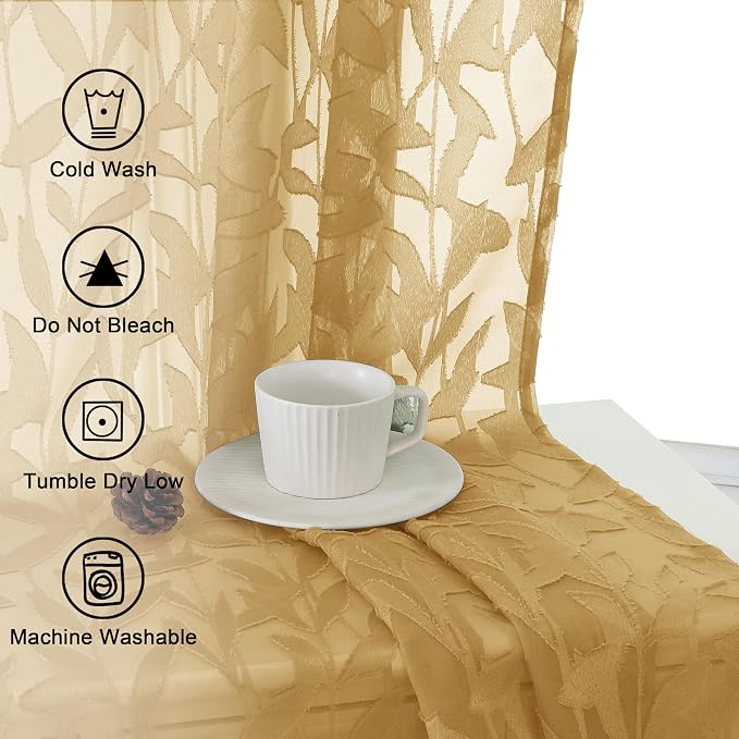 Lecloud Leia Dark Gold Sheer Curtains 90 Inches Long 2 Panels, Textured French - Image 9