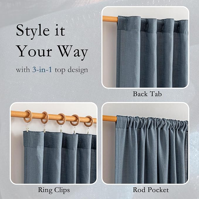 MYSKY HOME 95 Inch Semi Sheer Sliding Door Curtains Farmhouse Light Filtering - Image 3