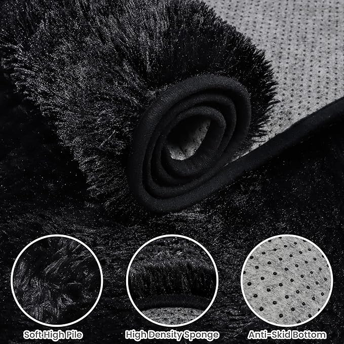 5x8 Area Rugs for Living Room: Soft Fluffy Shag Black Rugs for Bedroom - Image 5