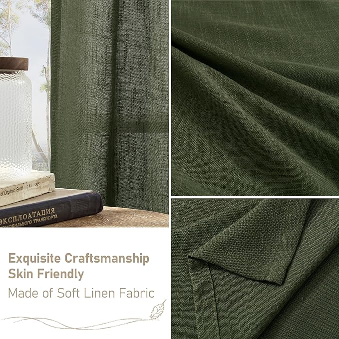 LAMIT Olive Green Sheer Linen Curtains 84 Inches Long - Image 6