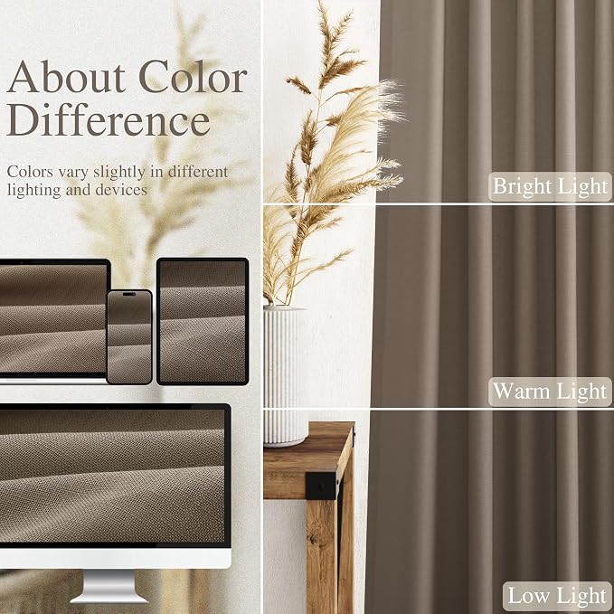 Nanspring Dark Taupe Linen Sheer Curtains 54 Inch Length 2 Panel Set Back Tab - Image 4