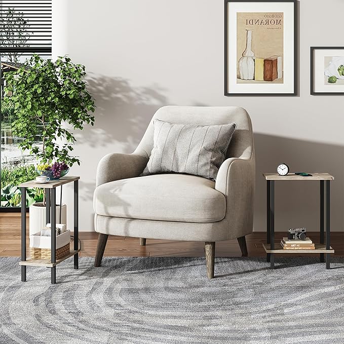 TUTOTAK Small Side Table, Narrow End Table, Set of 2, Skinny Sofa Table, Slim Nightstand, Couch Table, Living Room, Bed Room, Greige TB01BG0622