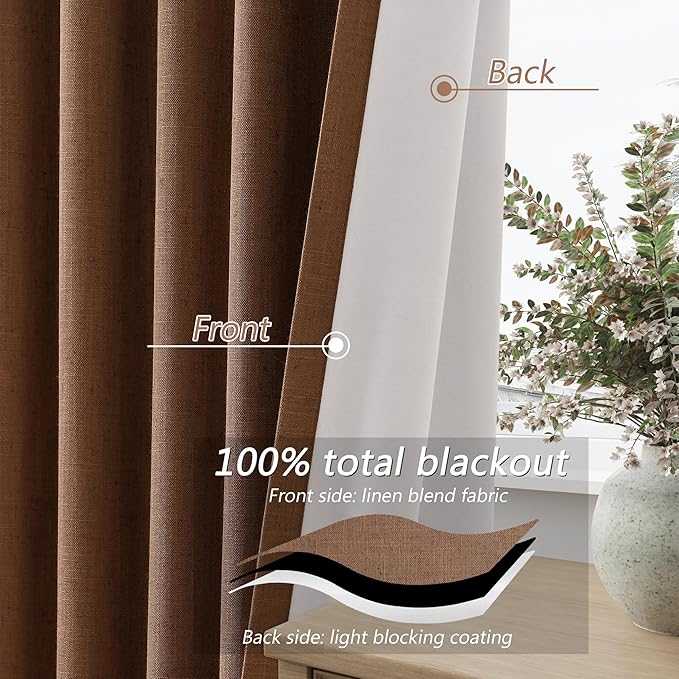 Guken 100% Blackout Linen Curtains 90 Inch Length 2 Panels Set - Image 4