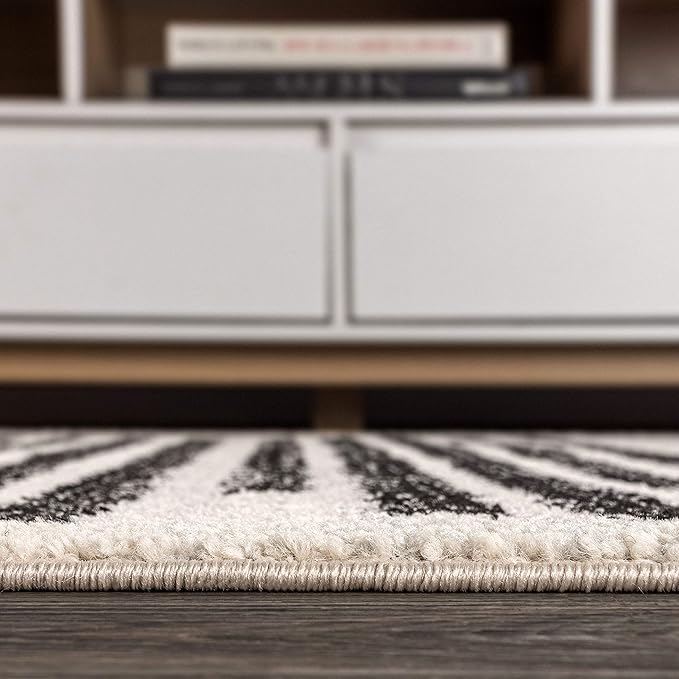 JONATHAN Y Khalil Modern Berber Stripe Cream/Black Indoor Area Rug, 9x12, Contemporary, Bohemian, Easy-Cleaning for Living Room, Bedroom, Kitchen, Pet Friendly, Non-Shedding (MOH207A-9)