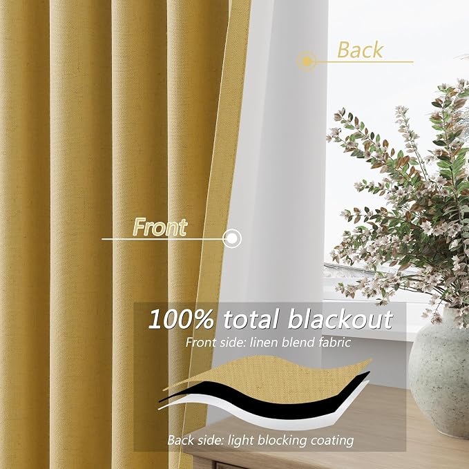 Guken 100% Blackout Curtains 72 Inch Length 2 Panels Set - Image 4