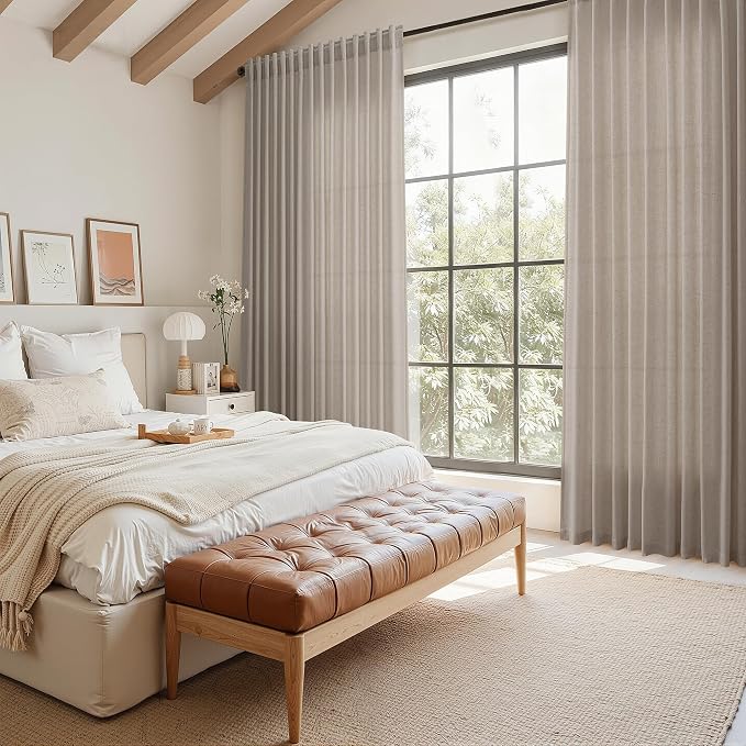 Nanspring Ecru Curtains for Living Room 72 Inches Long Linen Blend Luxury Light - Image 7