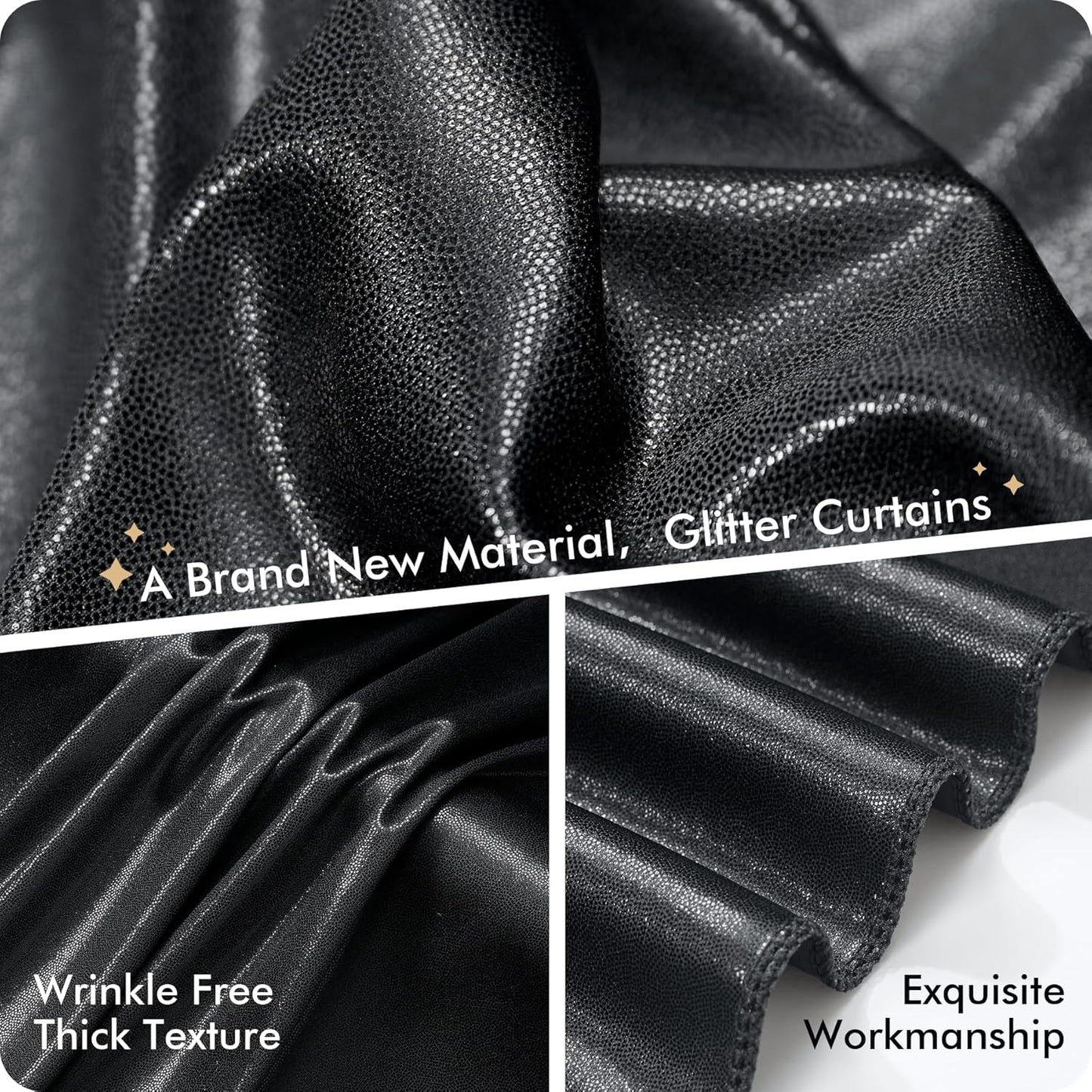 10ft x 10ft Black Glitter Sequin Backdrop Curtain for Parties, Wrinkle Free Sparking Backdrop Drapes, 2 Panels 5x10ft Shimmer Photo Back Drop Cloth for Wedding Birthday Photography Background