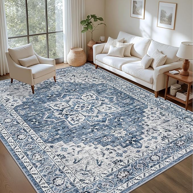 6x9 Area Rugs Living Room Rug: Washable Vintage Boho Medallion Rug No Slip - Image 3