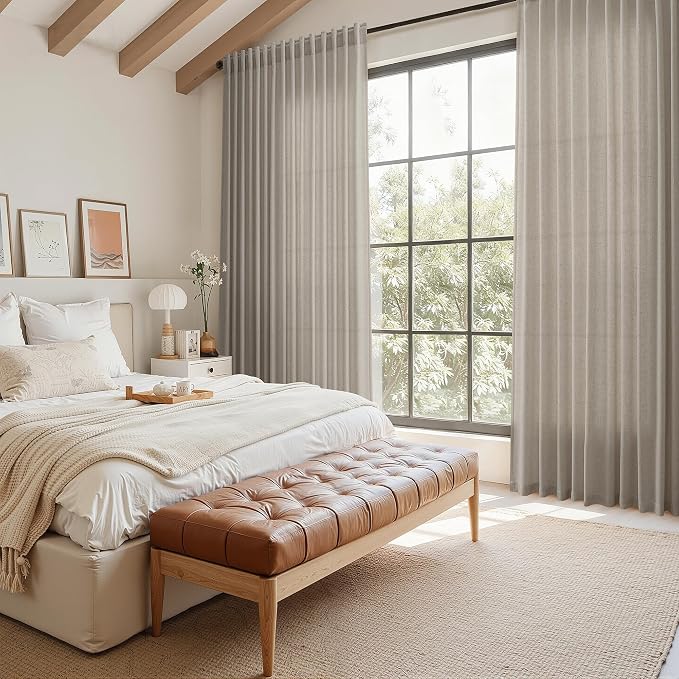 Nanspring Grey Beige Linen Curtains 84 Inches Long - Image 7