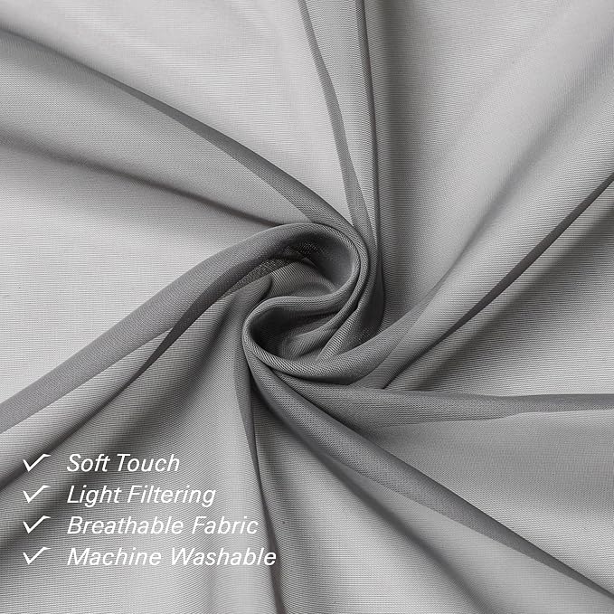 Lecloud Charcoal Grey Sheer Curtains 54 Inch Length 2 Panels, Light Filtering - Image 4