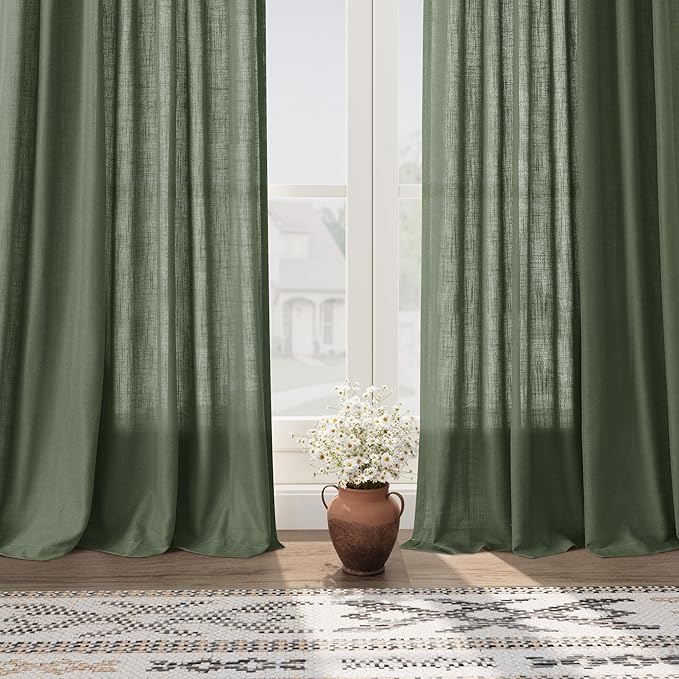 Extended Curtain Olive Green Linen Sheer Curtains - Image 6