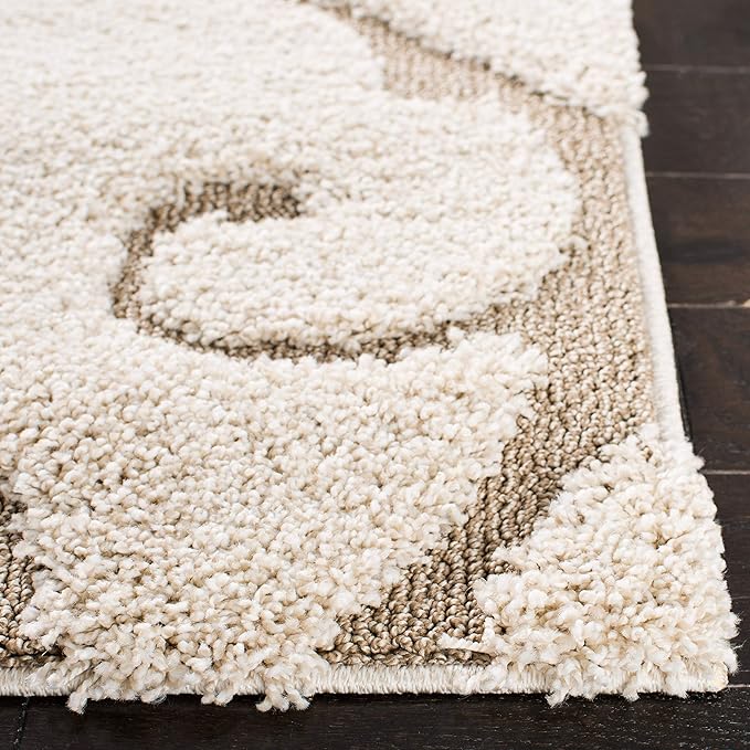 SAFAVIEH Florida Shag Collection Runner Rug - 2'3" x 21', Cream & Beige, Scroll Design, Non-Shedding & Easy Care, 1.2-inch Thick Ideal for High Traffic Areas in Living Room, Bedroom (SG455-1113)