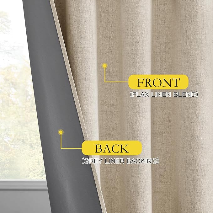 NICETOWN Cream Linen 100% Blackout Curtains 120 inches Length 2 Panels Set - Image 6