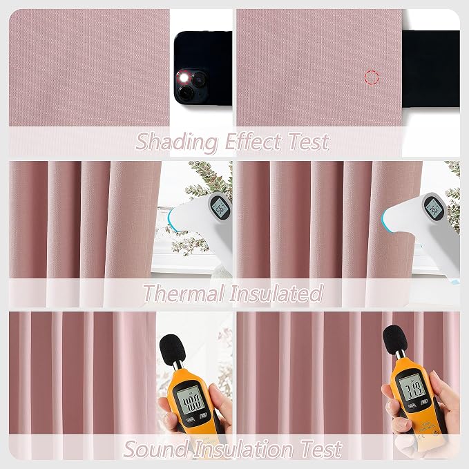 Guken 100% Blackout Linen Curtains 96 Inch 2 Panels Set - Image 5