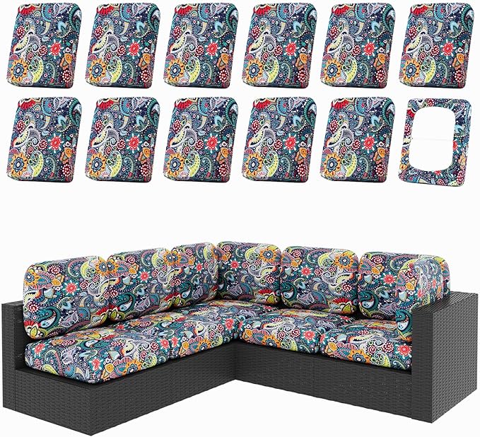 hyha 12Pcs Patio Cushion Covers, Stretch Outdoor Couch Cushion Covers by hyha
