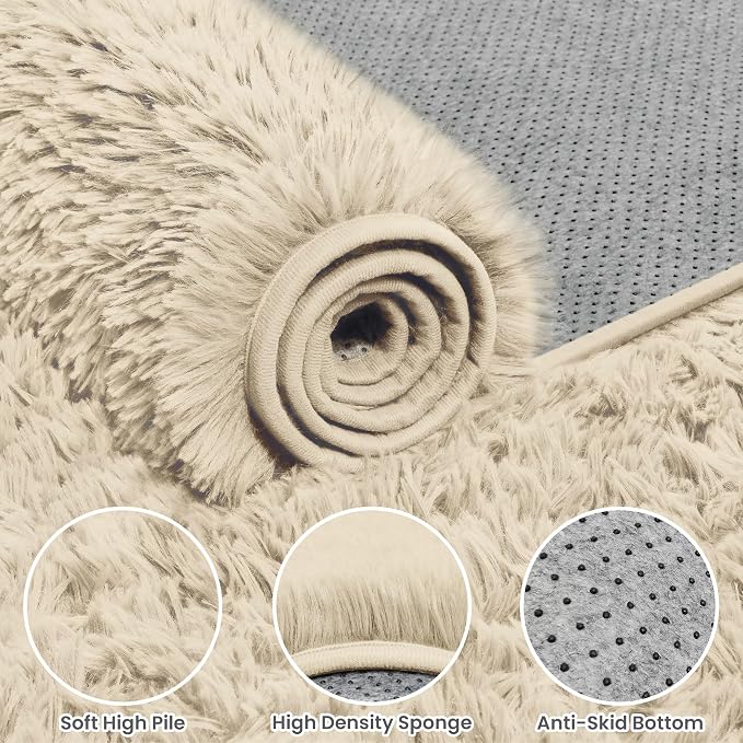 8x10 Area Rugs for Living Room Rug: Soft Fluffy Shag Beige Rugs for Bedroom - Image 6