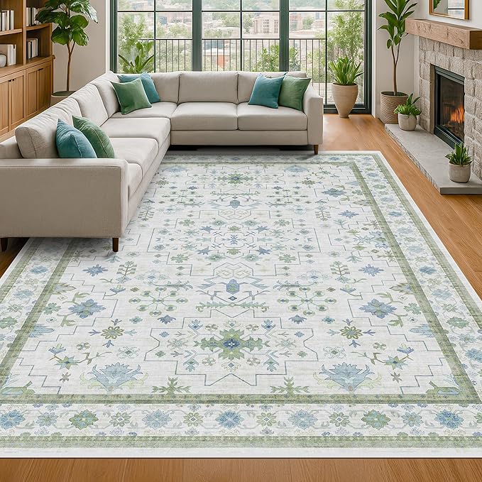 Hazo Haus Blue and Green Living Room Rug 8x10 by HazoHaus