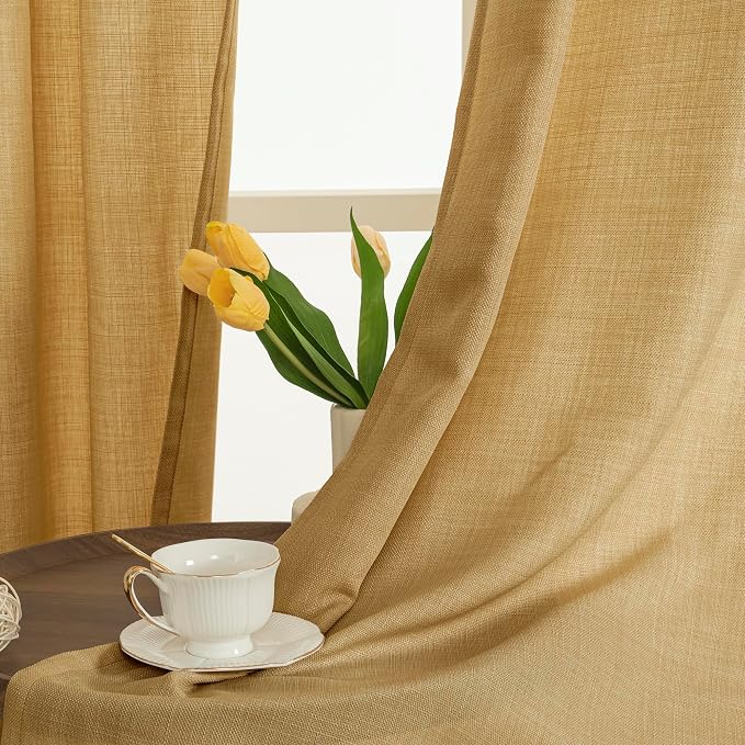 LAMIT Caramel Brown Linen Curtains 54 Inch - Image 2