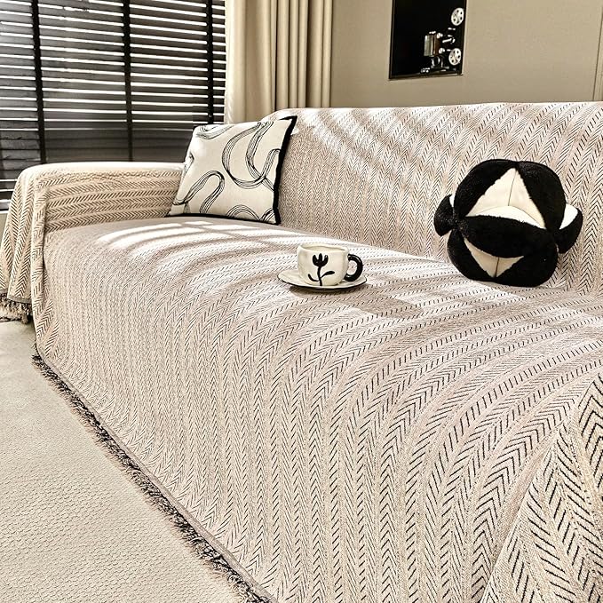 Nobildonna Sofa Cover Washable Soft Thicken Chenille Couch Cover with Tassel,Waterproof Sofa Slipcover for 3-4 Cushion Couch,Sectional Sofa,L-Shaped Furniture Protector Pet-Friendly,Brown 71"x134"