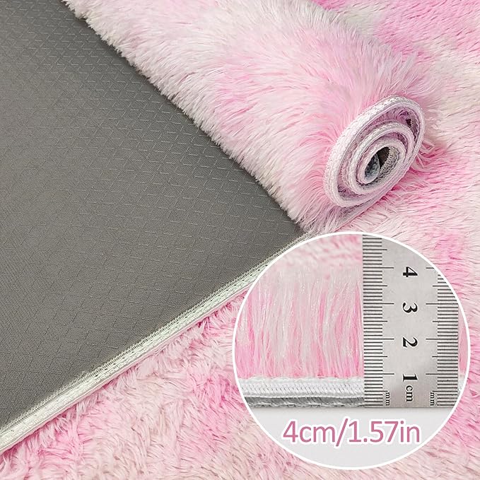 Super Soft Fluffy Living Room Area Rug 3x10 ft Tie-Dyed Light Pink Shaggy Furry - Image 5