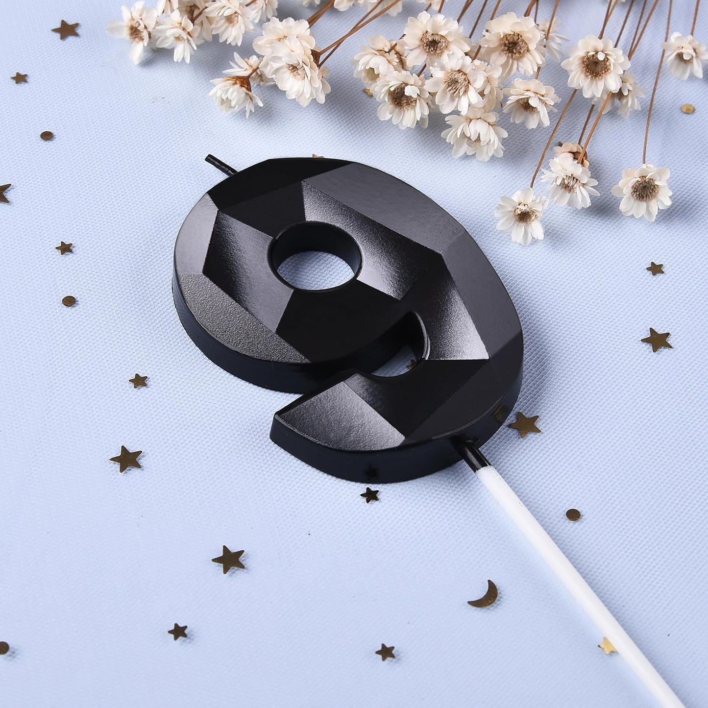 PHD CAKE 2.76 Inch Crystal Black 9 Number Birthday Candles, Black Number Candles, Cake Number Candles, Party Celebration