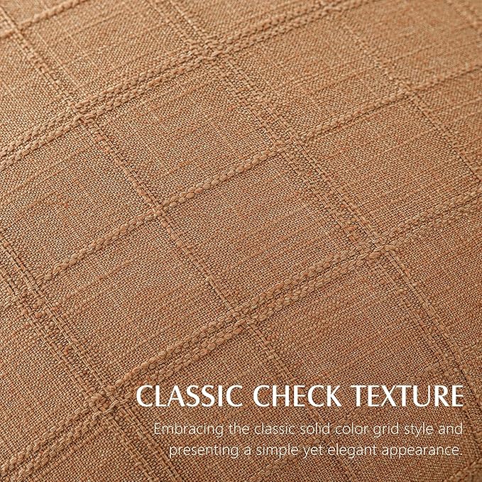 Foindtower Set of 2 Decorative Linen Check Throw Pillow Covers Neutral Farmhouse Lumbar Cushion Covers Modern Boho Home Decor for Sofa Chair Couch Bedroom Living Room Outdoor,12×20 Inch,Brick