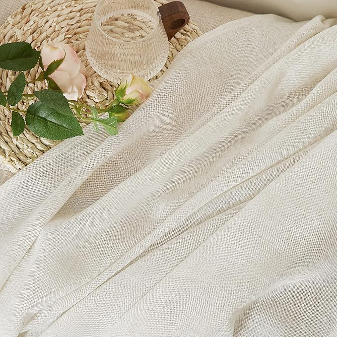 NICETOWN Natural Linen Burlap Curtains 135 inches Long, Grommet Semi Sheer - Image 3