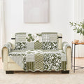 Great Bay Home Reversible Patchwork Loveseat Cover - Washable Slipcover Furniture Protector with Elastic Straps - Couch Cover for Dogs, Kids, and Pets - Box-Stitched Detail (Loveseat, Olive/Brown)