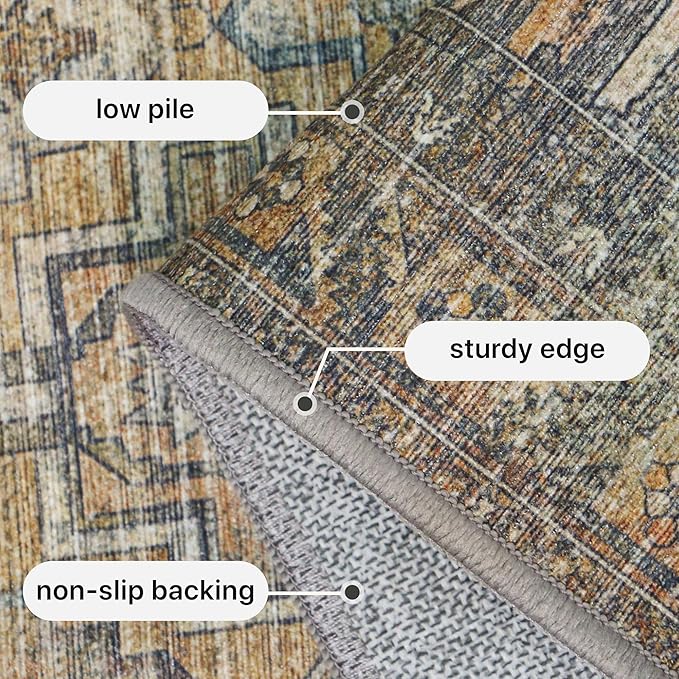 GENIMO 2x5 Runner Rugs for Hallway, Machine Washable Non Slip Vintage Rugs, Low Pile Lightweight Soft Print Rug for enrtyway, Corridor, Home Office, Kitchen, Warm Taupe