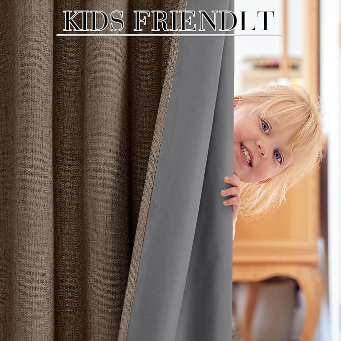 RYB HOME Coffee 100% Blackout Curtains 63 inch Long, Light Blacking & Thermal - Image 5