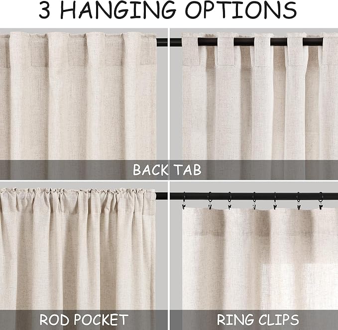 Beige Linen Textured Curtains 2 Panels Set 60 Inches Long - Image 2