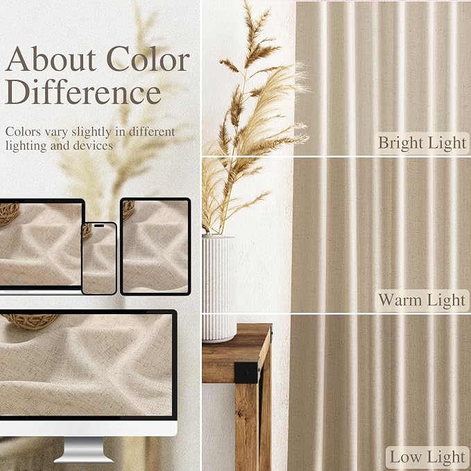 Nanspring Grey Flax Curtains 96 Inch Length 2 Panels Set - Image 3