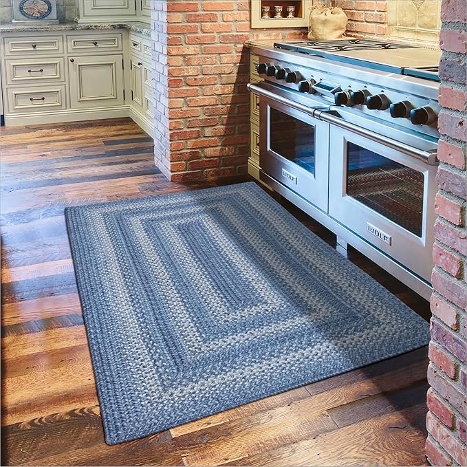 Homespice Denim Premium Jute Braided Area Rug, 2x6' Rectangular Hall Runner Blue - Navy - White, Natural Jute Yarn Rustic, Country, Primitive, Farmhouse Style - 30 Day Risk Free Purchase
