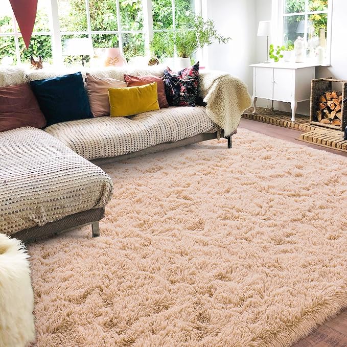 Camel Rugs for Bedroom, Soft Shaggy Modern Shag 4x6 Area Rug for Living Room - Image 2