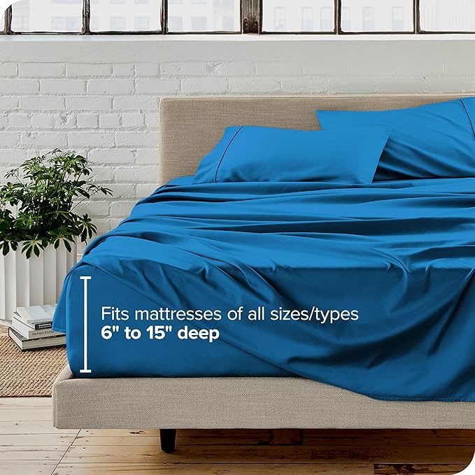 Bare Home Queen Sheet Set - Luxury 1800 Ultra-Soft Microfiber Bed Sheets - Double Brushed - Deep Pockets - Easy Fit - 4 Piece Set - Bedding Sheets & Pillowcases (Queen, Medium Blue)