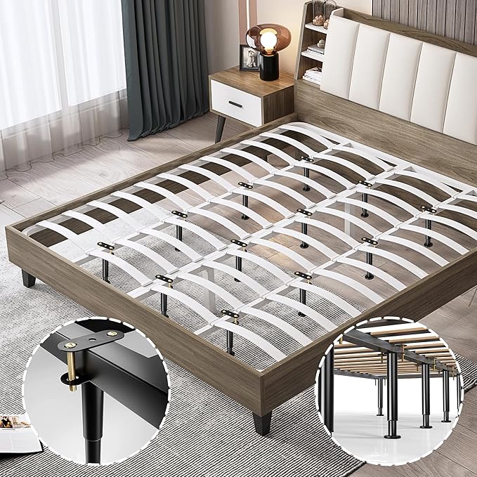 4Pcs Metal Adjustable Height Center Support Leg for Bed Frame, Bed Support Legs for Wood Slats, Under Bed Frame Support Legs Replacement, Bed Reinforcement Kit for Wooden Frame, Height 9.8" to 16.5"