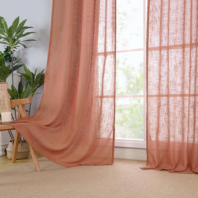 LAMIT Terracotta Linen Boho Curtains 84 inch Length 2 Panels, Light Filtering - Image 9