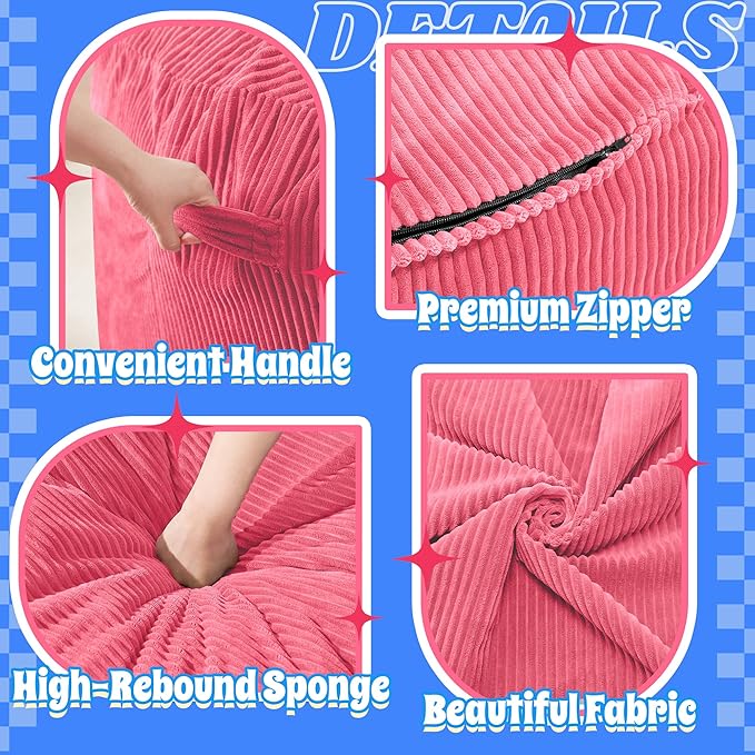 HABUTWAY 3FT Bean Bag Chair,Giant Bean Bag Chairs for Adults,Big Bean Bags with Memory Foam Filled, Large Beanbag Chairs with Soft Corduroy Cover-Pink