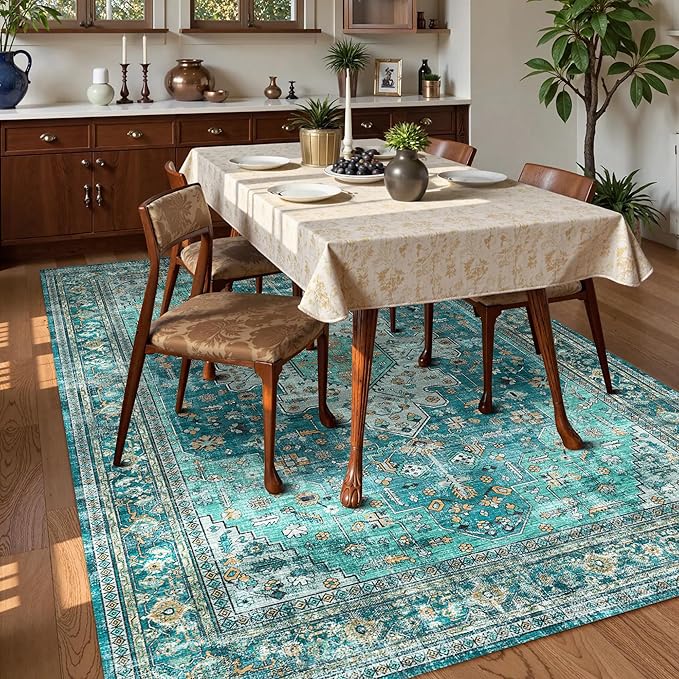 Washable Area Rug 6' x 9' Vintage Traditional Persian Mat - Image 3