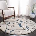 SAFAVIEH Florida Shag Collection Area Rug - 5' Round, Cream & Blue, Scroll Design, Non-Shedding & Easy Care, 1.2-inch Thick Ideal for High Traffic Areas in Living Room, Bedroom (SG455-1165)
