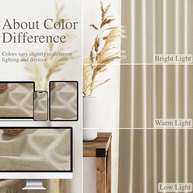 Nanspring Eggshell Beige Linen Curtains 84 Inches Long - Image 3
